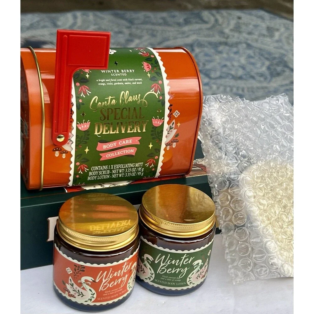 World Market Special Delivery Winter Berry Body Care Gift Set Mailbox Tin